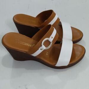 Toscanella Made In Italy wedge sandalssize 6.5 white straps rhinestone buckle 
